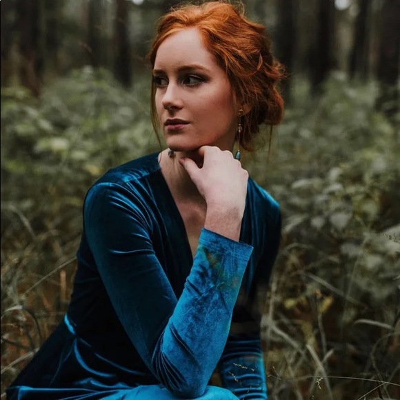 🆕 Teal Blue Longsleeve Velvet Wrap Maxi Dress 🌿 - Picture 7 of 12